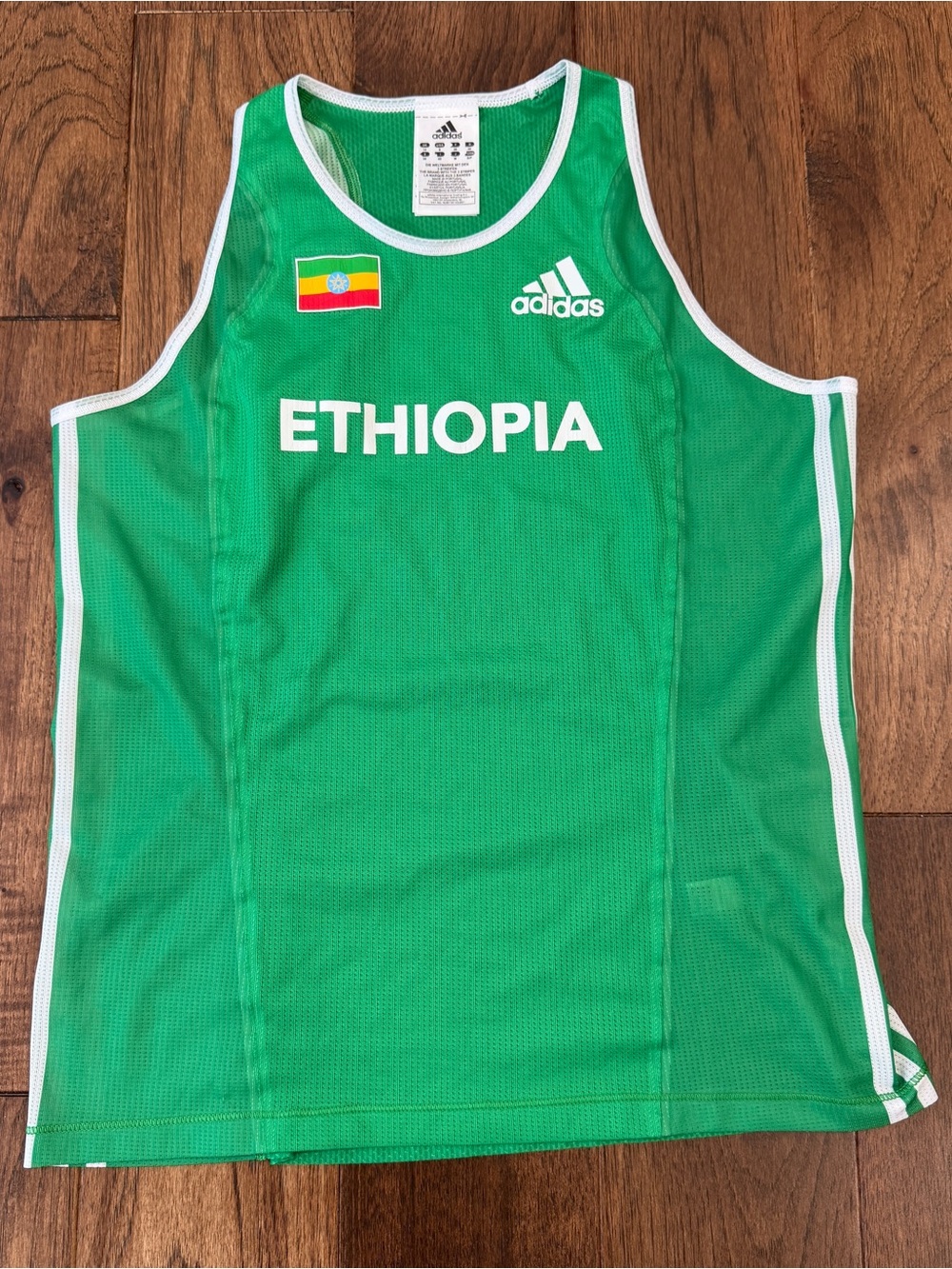 adidas Green Mesh Running Racerback Ethiopia Flag Athletic Tank Top White Trim